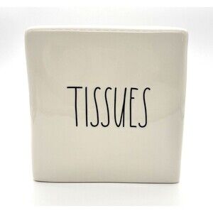 Rae Dunn TISSUES Ceramic Tissue Box Cover  6 in x 6 in Very Heavy Gloss Finish